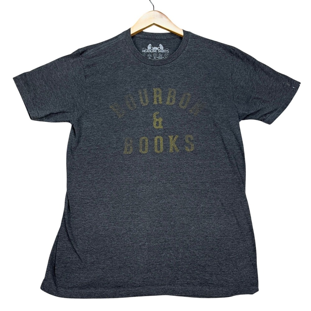 Headline Shirts Bourbon & Books T-Shirt Mens Medium Gray Heathered Short Sleeve